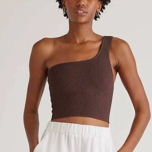 quince one shoulder ribbed knit tank - brown